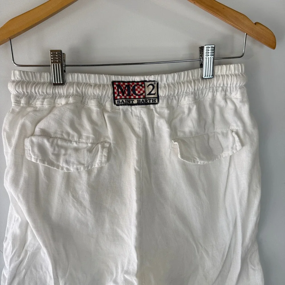 MC2 Saint Barth 100% Linen Lounge Pants Mens Small White Drawstring Straight Leg